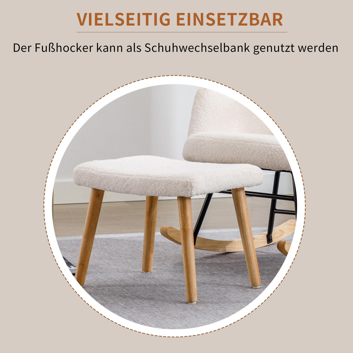 SCHAUKELSTUHL Teddyplüsch Weiß mit Fußstütze Nackenkissen - Weiß, Textil (65/94/82cm) - FLIEKS