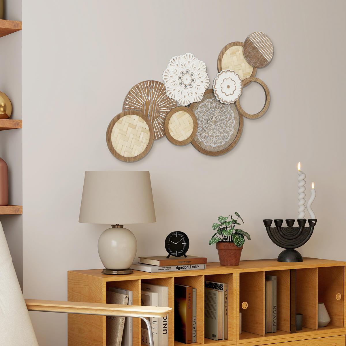 WANDDEKO DE-14336 mehrschichtig, mit Bambusgeflecht Natur - Naturfarben, Holzwerkstoff (44.5/4.4/83.8cm) - ComfortXL