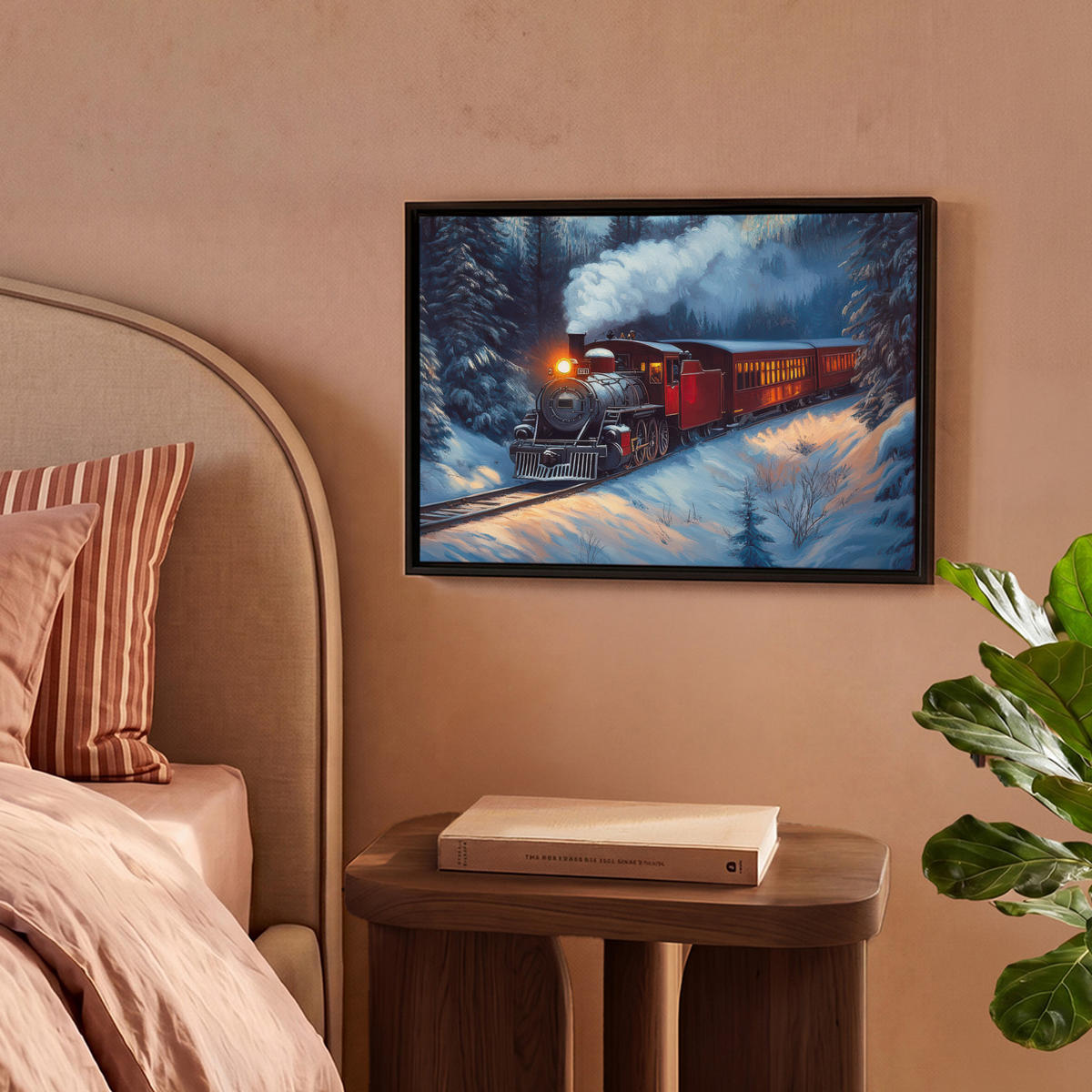 LEINWAND Bilder mit Rahmen - Zug - Weihnachten - Schnee - Weihnachtszug - 40x30 - Anthrazit, Textil (40/30cm) - MuchoWow
