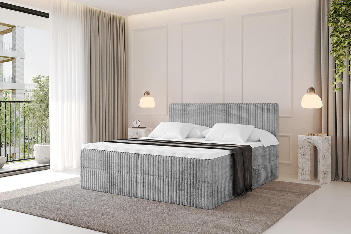BOXBETT mit Matratze H4 und Lattenrost - TOLO - 140x200 Cord - Hellgrau - Hellgrau, Holzwerkstoff/Kunststoff (140/200cm) - ALTDECOR
