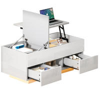 COUCHTISCH 100/45/43 cm Weiß aus Holzwerkstoff mit höhenverstellbarer Klappplatte LED und 2 Schubladen - Weiß, Holzwerkstoff (100/45/43cm) - OKWISH