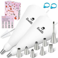 SPRITZBEUTEL-SET 15-teilig mit 2 Spritzbeuteln 30cm+35cm und 8 Edelstahl-Tüllen - Weiß, Kunststoff (23/1/35cm)