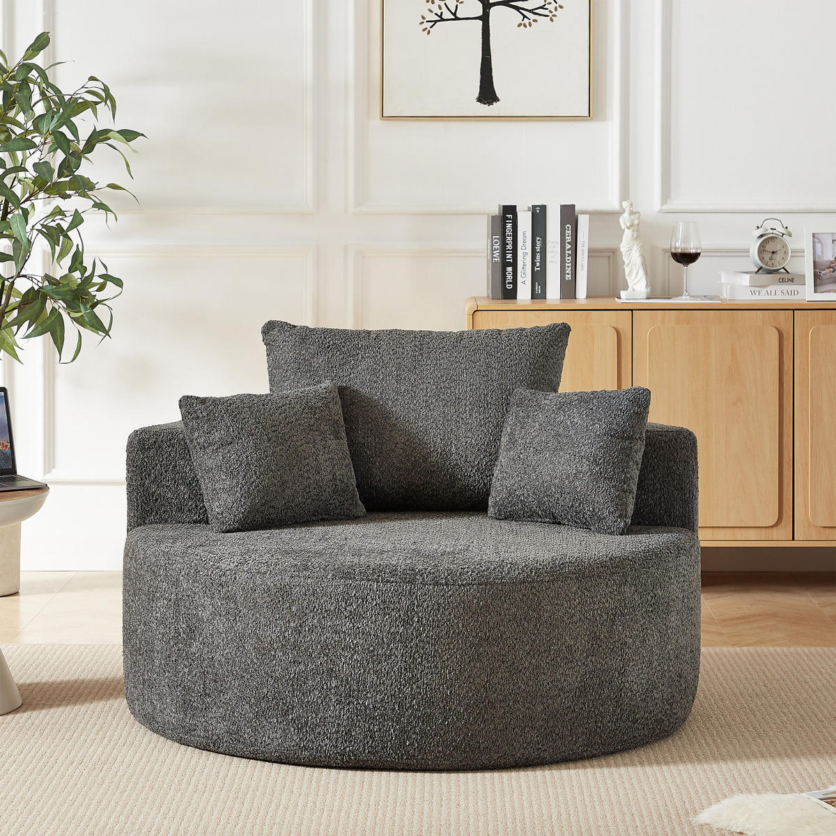 STOFFSOFA Grau, Bequemer Polstersessel mit Rückenkissen, ohne Montage - Grau, Textil (127/82/127cm) - PARAFTA HOME