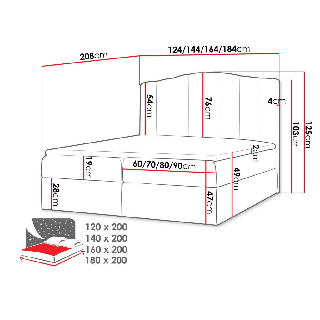 Thumbnail - Mirjan24 Boxbett, Schwarz, Holz, H3, 120x200 cm, Schlafzimmer, Betten, Boxspringbetten