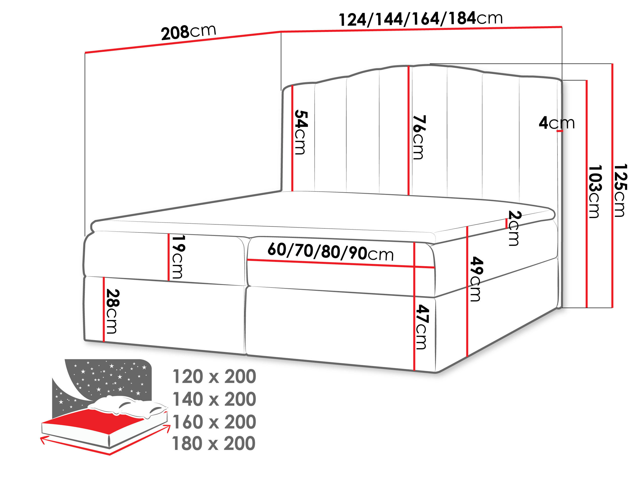 Thumbnail - Mirjan24 Boxbett, Weiß, Holz, H3, 160x200 cm, Schlafzimmer, Betten, Boxspringbetten