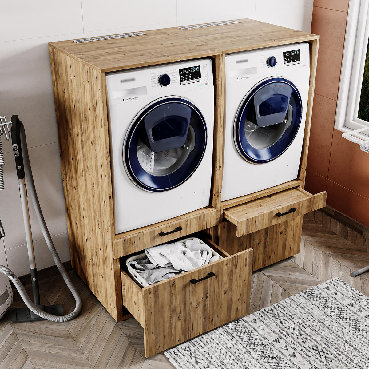 WASCHMASCHINENSCHRANK Serie 2 134cm Breit, 145cm Hoch - Eichefarben, Holzwerkstoff (134/145/67cm)