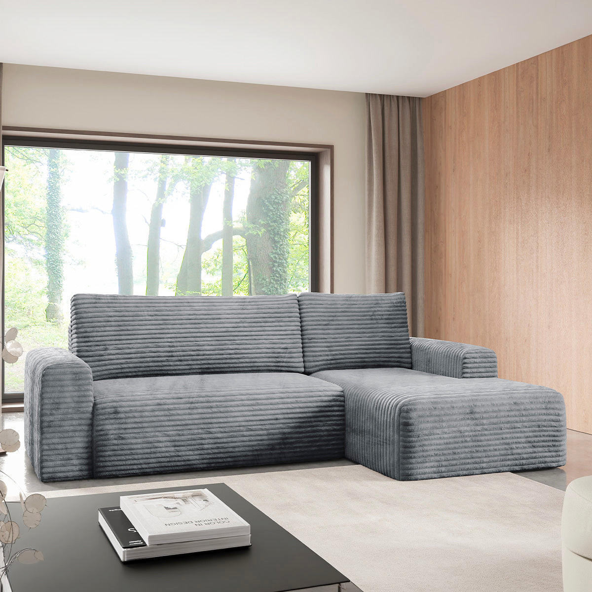 ECKSOFA Romeo 3 Sitzplätze Dunkelgrau - Grau, Holz (268/163cm) - Petits-meubles