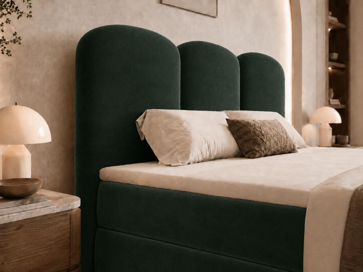 BOXBETT ROYAL 160x200 cm in Grün, Bettkasten, Topper, Velvet-Stoff - Grün, Holz/Textil (160/200cm) - EMLAR Home