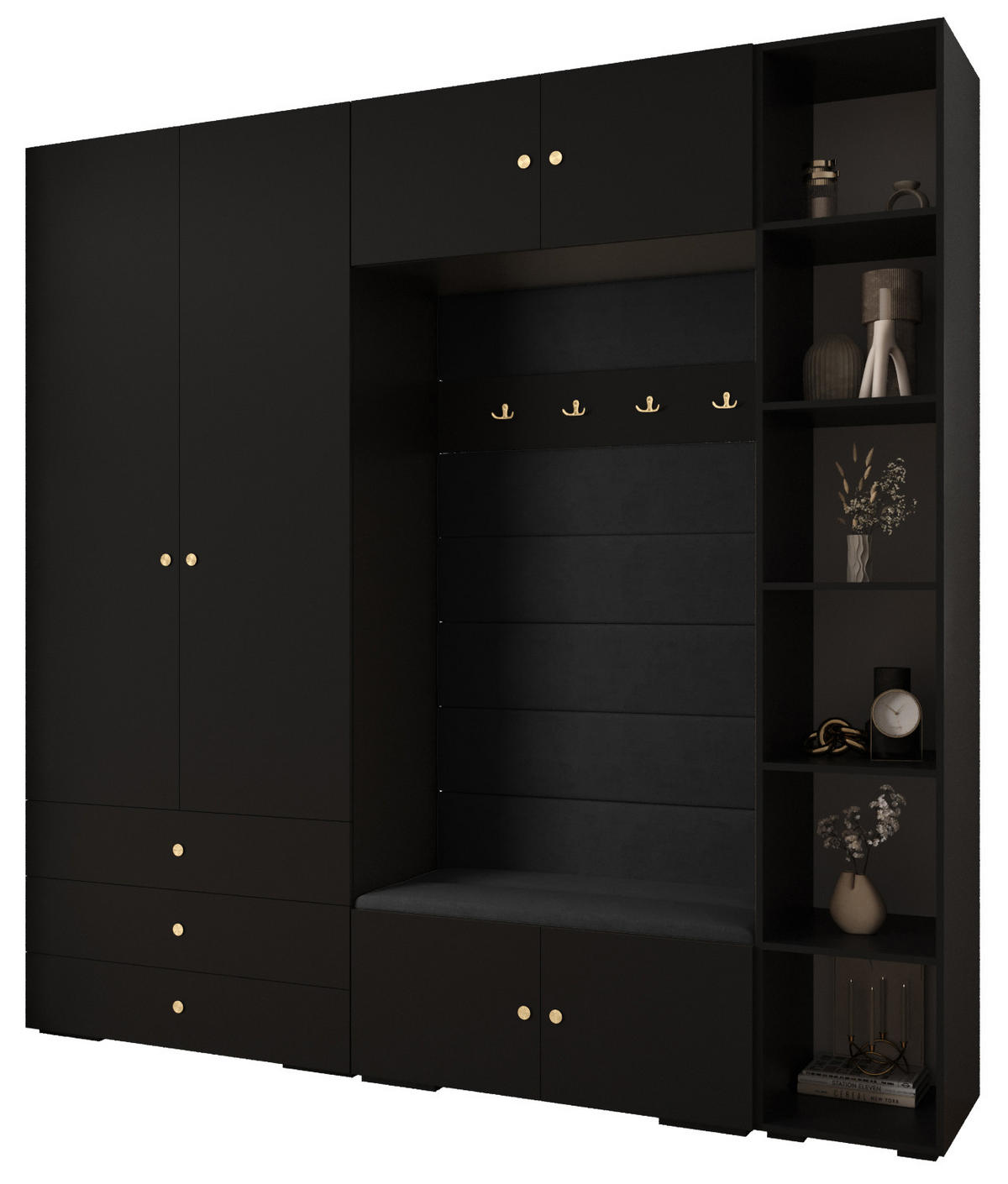 GARDEROBEN-SET 236,7/240/47 - Goldfarben/Schwarz, Holz/Kunststoff (240/236.7/47cm) - Abiks Möbel