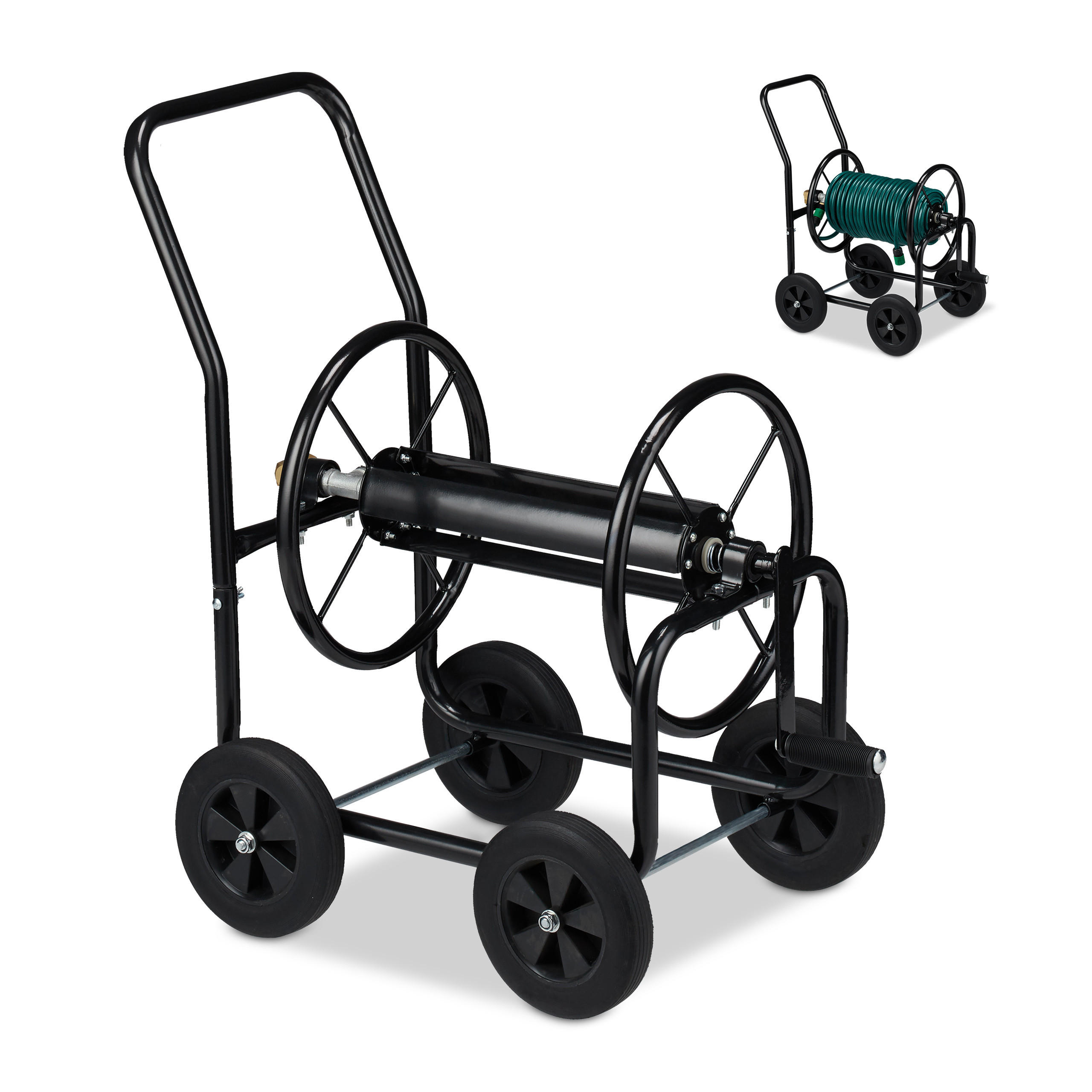 SCHLAUCHWAGEN Metall - Schwarz, Kunststoff/Metall (48/81/80cm) - Relaxdays