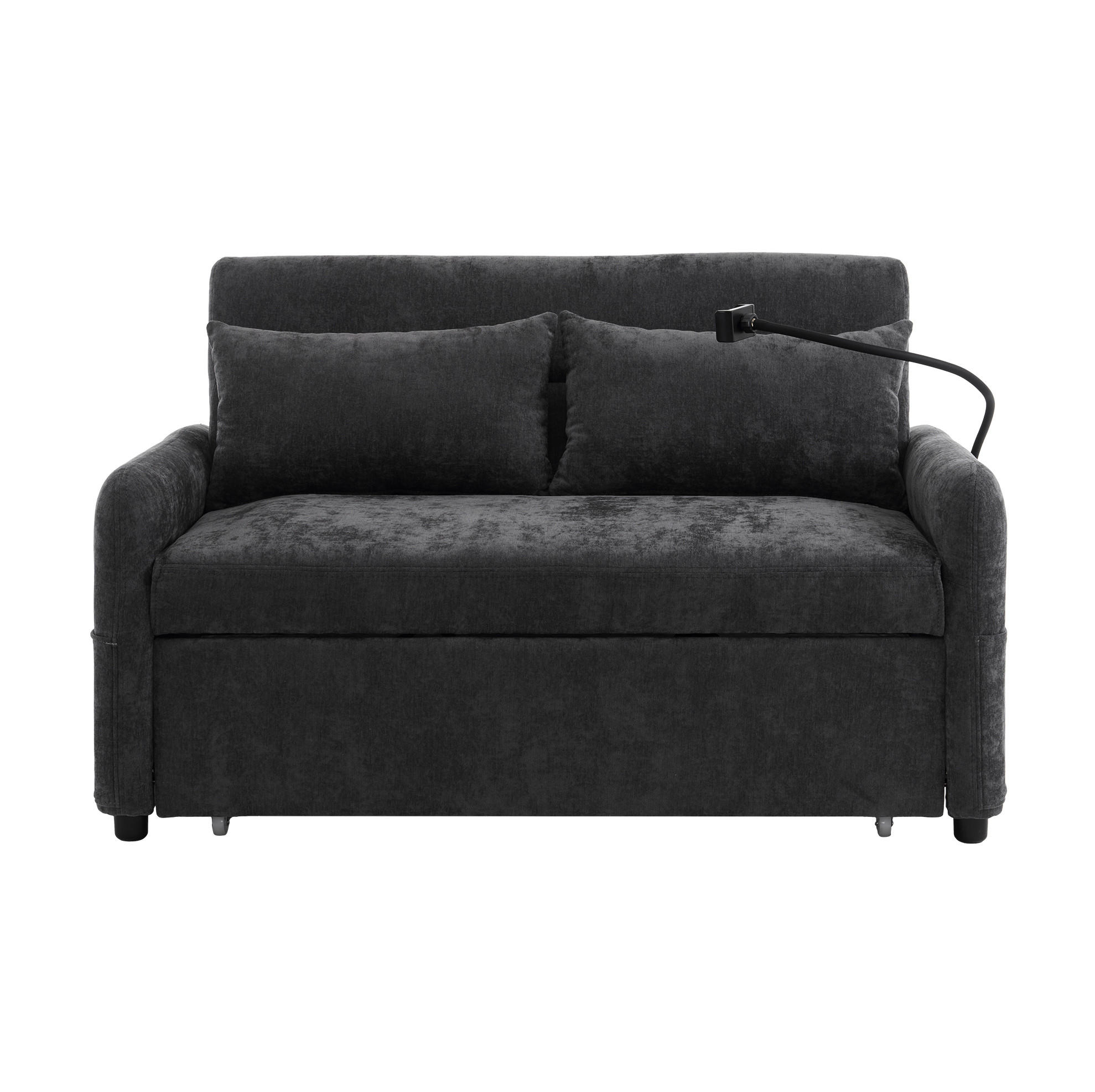 KAUČ od chenille tkanine, 129/163/81 cm siva, na razvlačenje s USB - siva, tekstil (129/81/76cm) - BEAOK