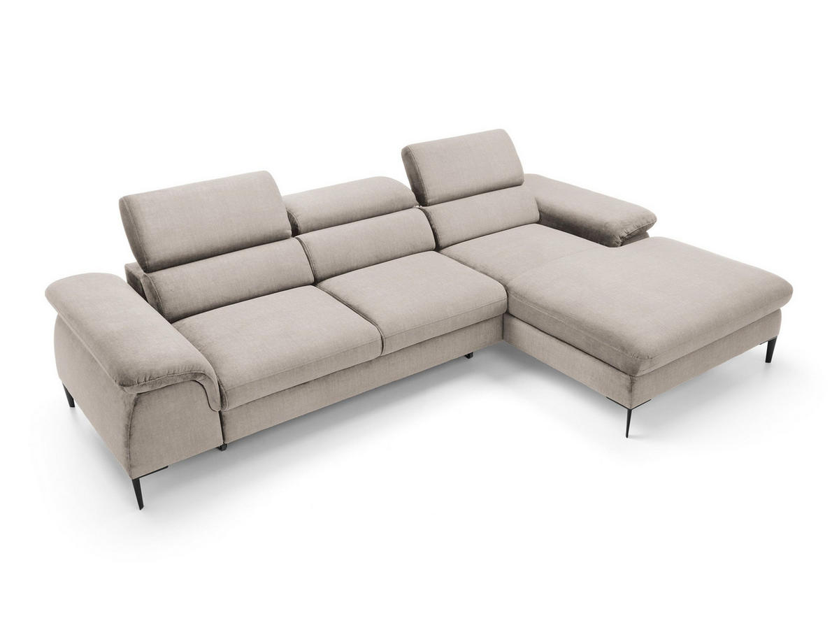 ECKSOFA MESTO Beige Velours-Stoff mit Schlaffunktion - Beige, Holz (288/182cm) - MASSENO
