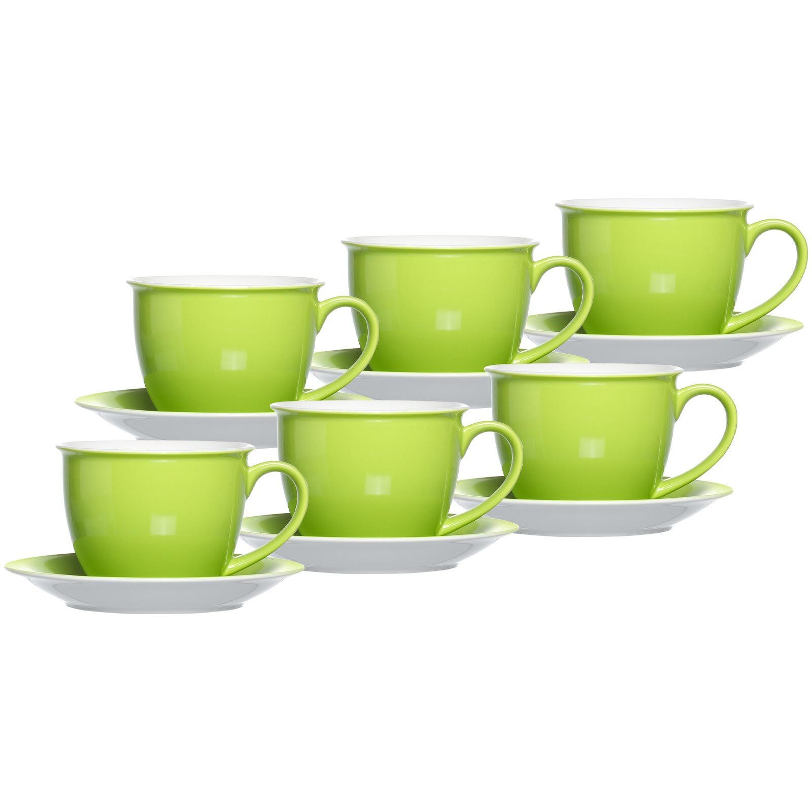 MILCHKAFFEE TASSEN MIT UNTERTASSEN Doppio Grün 350 ml 6er Set - Grün, Keramik (17/11/17cm) - Ritzenhoff Breker