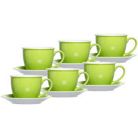 MILCHKAFFEE TASSEN MIT UNTERTASSEN Doppio Grün 350 ml 6er Set - Grün, Keramik (17/11/17cm) - Ritzenhoff Breker