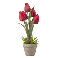 KUNSTBLUMEN Tulpen rot im Steinoptik-Topf, 27 cm - Rot, Kunststoff (27cm) - Homescapes