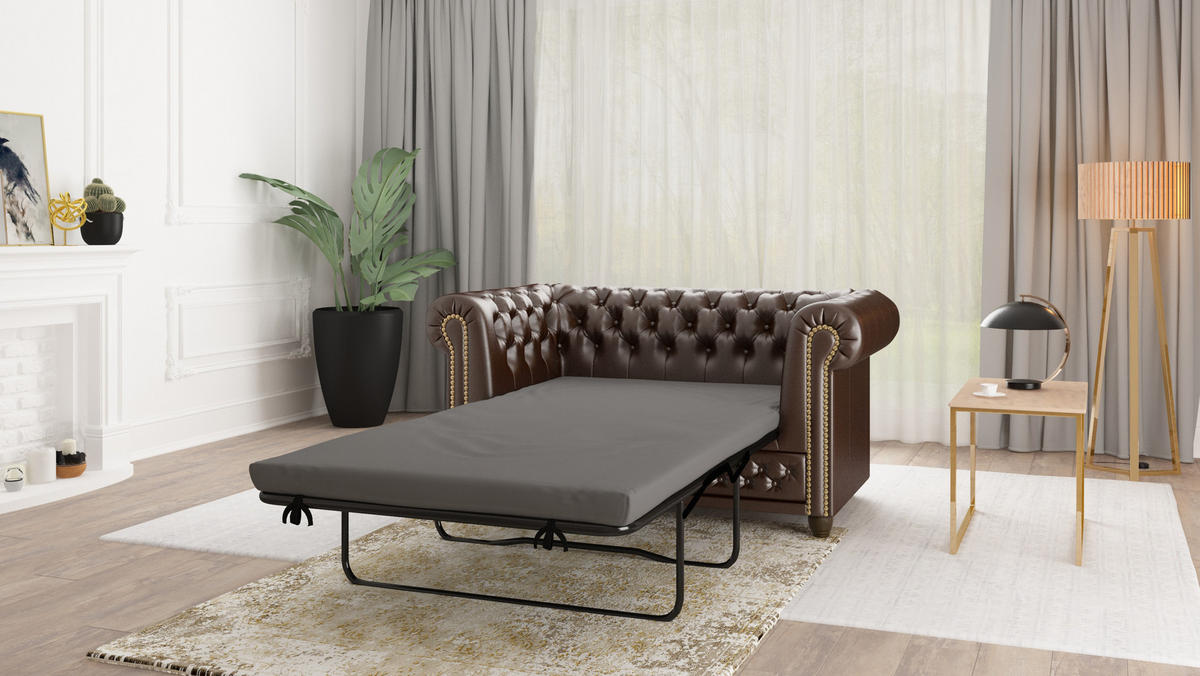 CHESTERFIELD-SOFA 2-sitzer mit Schlaffunktion Morin Braun vegan Leder - Braun, Holz/Textil (148/72/86cm) - S-Style Möbel