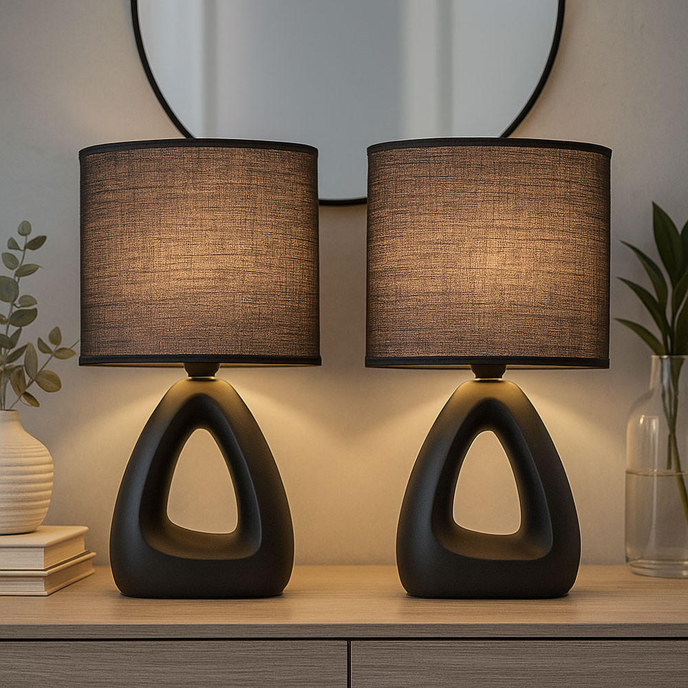 TISCHLEUCHTE Keramik Schwarz 2er Set - Schwarz, Textil (17/10/30cm) - Globo Lighting