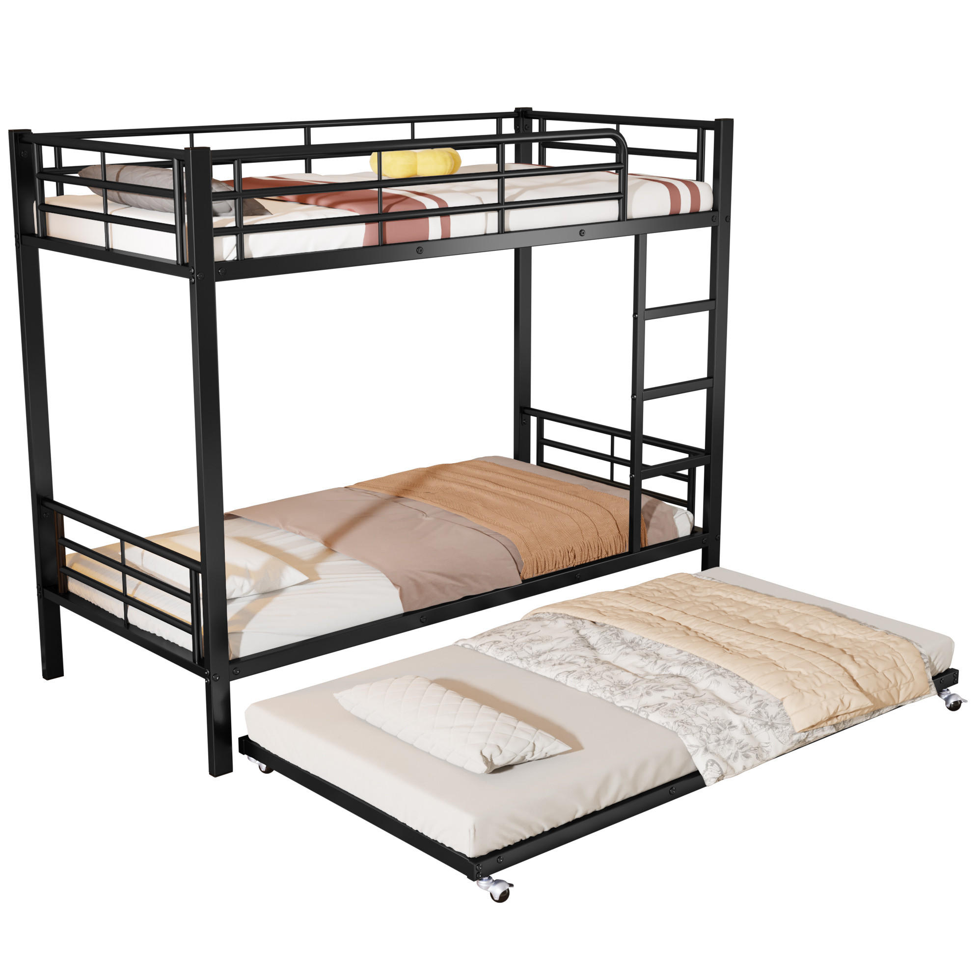 ETAGENBETT 90/200 cm und 90/190 cm schwarz aus Metall mit Ausziehbett - Schwarz, Metall (90/190cm) - OKWISH
