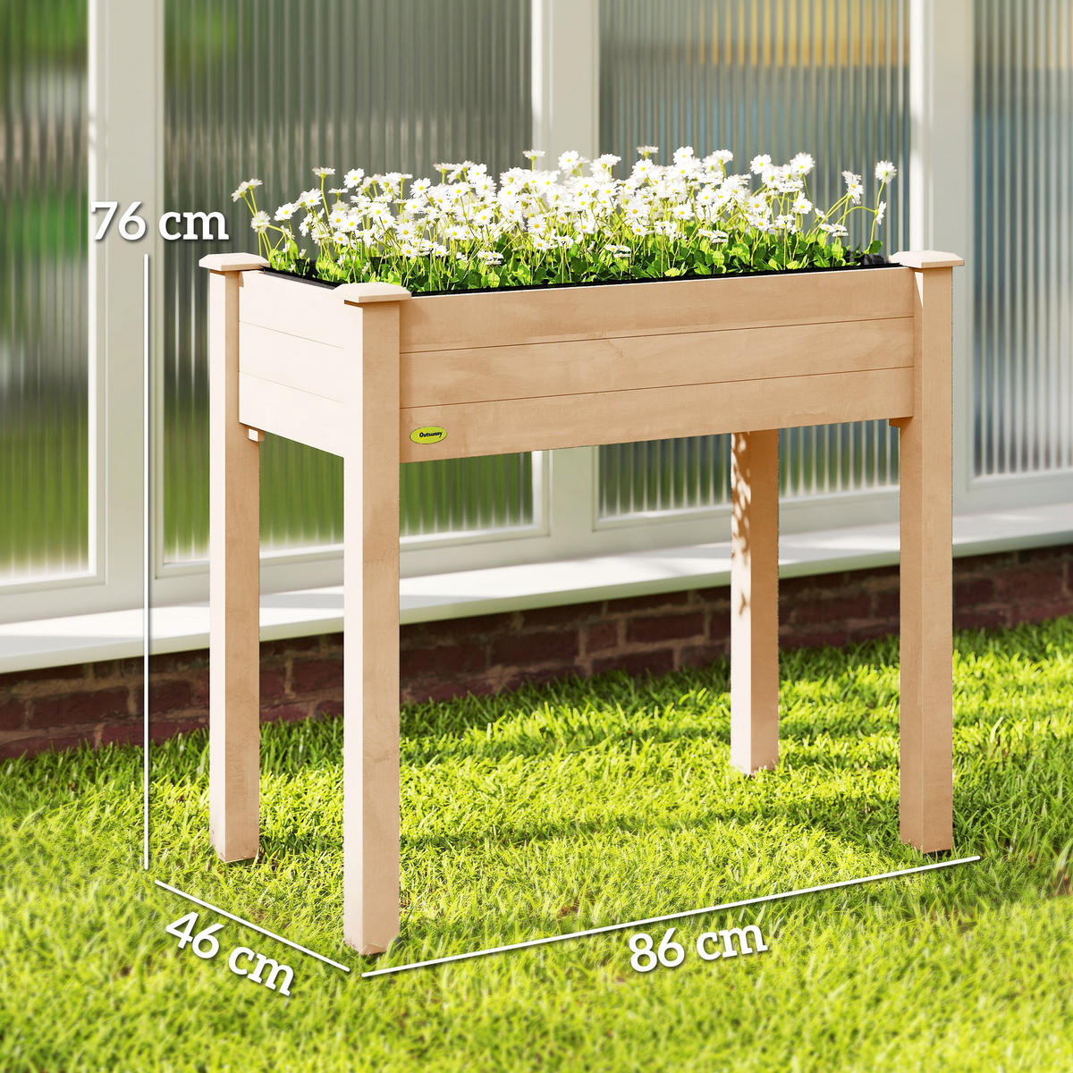 HOCHBEET DE-16034 mit Ablagefläche und Drainage Naturholz - Naturfarben, Holzwerkstoff (218.44/193.04/116.84cm) - ComfortXL