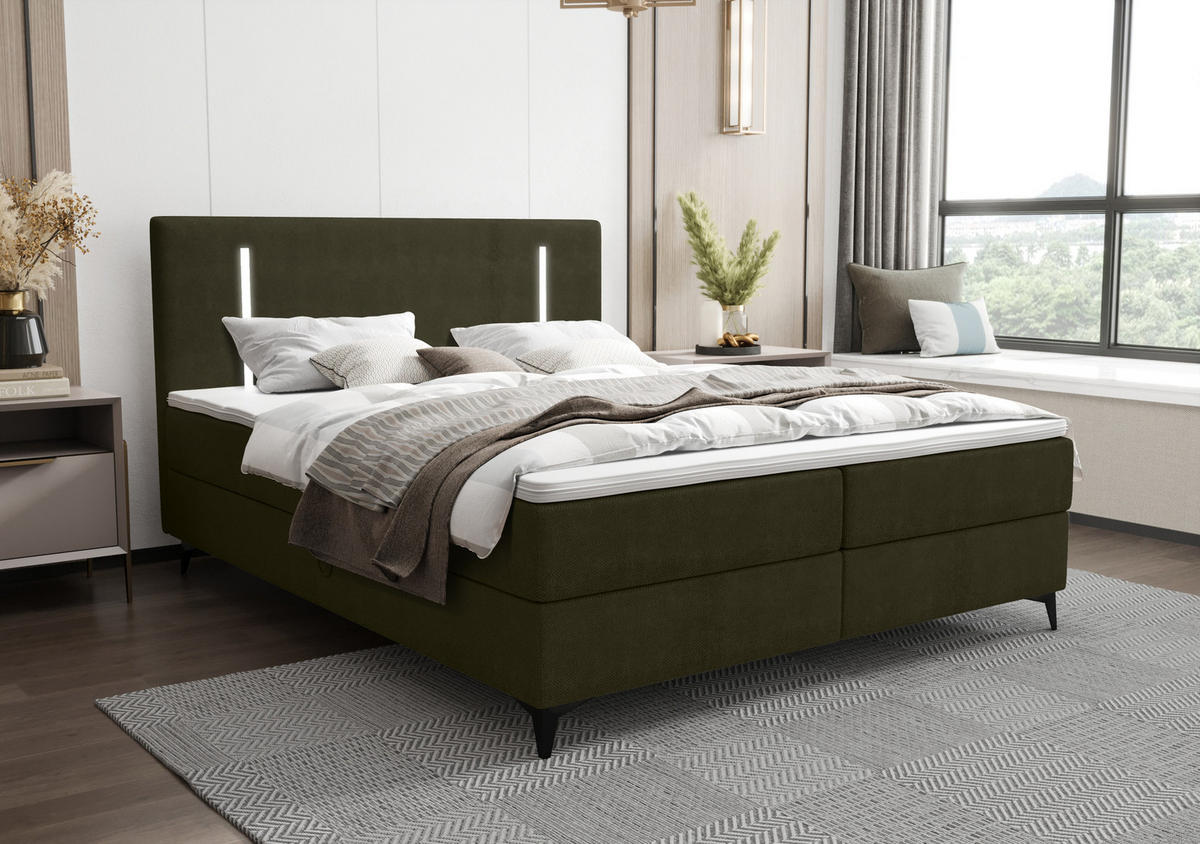 BOXBETT ONO mit Matratze H3, Bonell und Topper 160x200 CURIO 39 - Grün, Textil (160/200cm) - Bedante