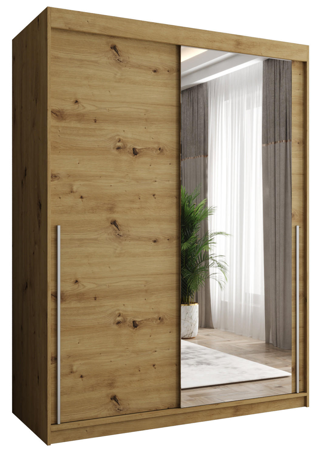 Home Collective SKŘÍŇ S POSUVNÝMI DVEŘMI se zrcadlem, šířka 150 cm, Artisan se stříbrným úchytem