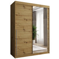 SCHIEBETÜRENSCHRANK mit Spiegel 150 cm Breite Artisan mit silbernem Griff - Silberfarben/Eiche Artisan, Holzwerkstoff (250/200/62cm) - Home Collective