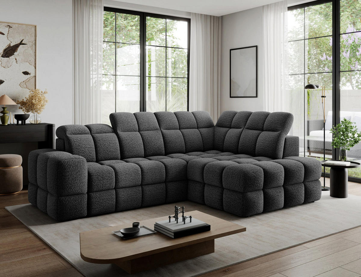 ECKSOFA Bronon mit Schlaffunktion und Bettkasten – Modernes Design, verstellbare Kopfstützen und verschiebbare Rückenlehnen - Anthrazit, Kunststoff (296/109cm) - Wohnideebilder