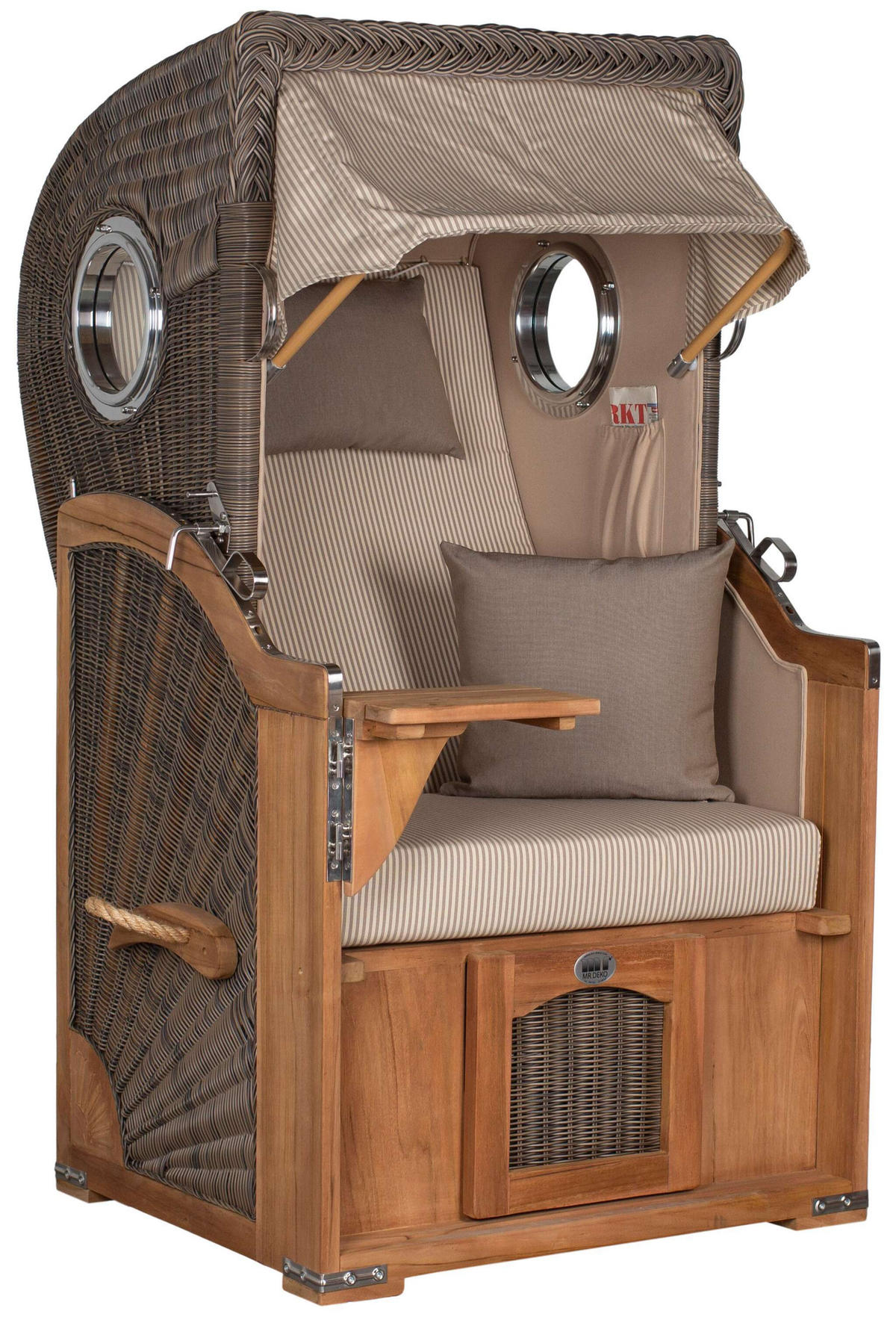 STRANDKORB Düne Single Teak 1-Sitzer - Taupe/Braun, Holz/Textil (96/165/80cm) - Mr. Deko