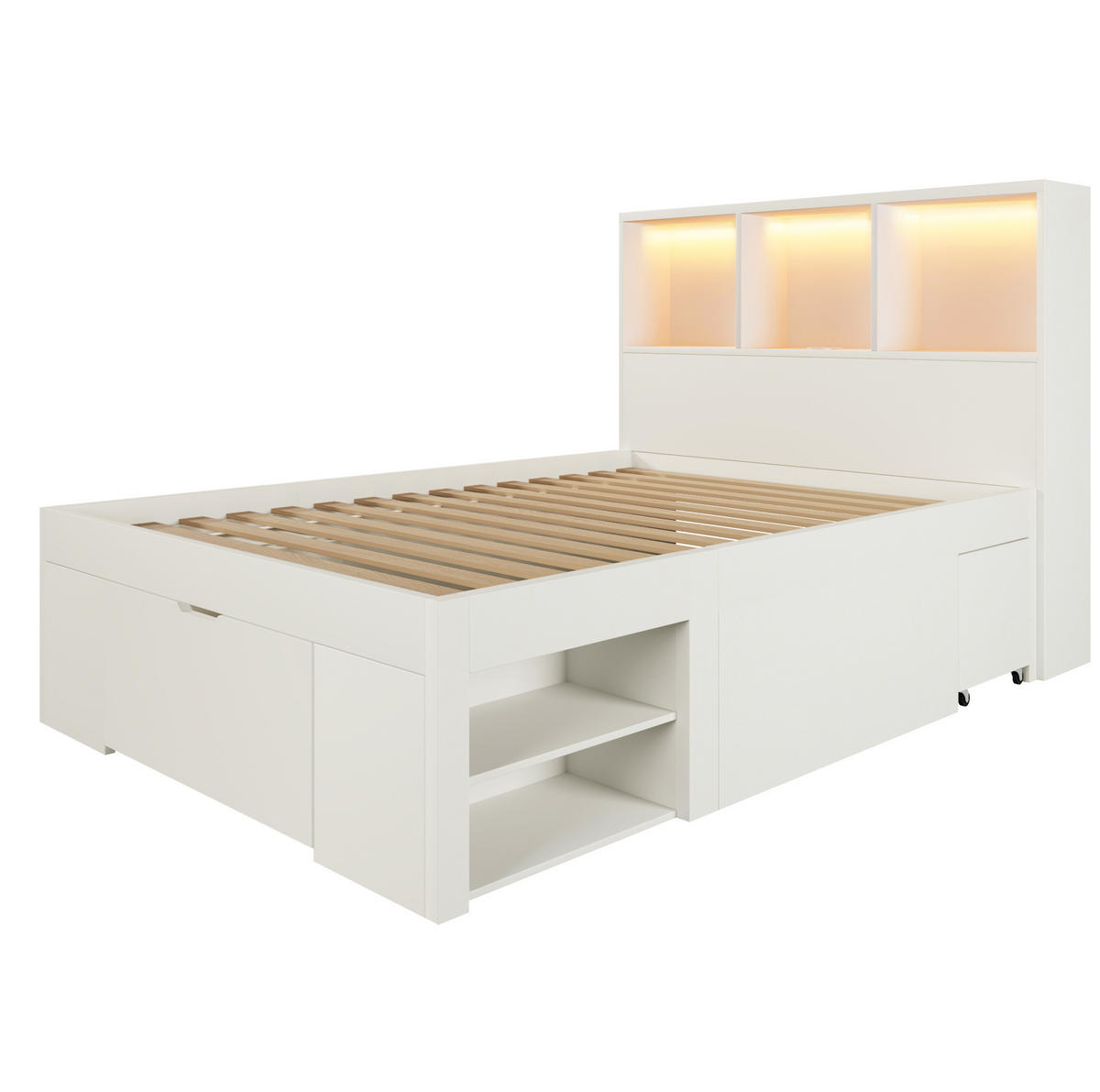 POLSTERBETT 90x200 cm in Weiß mit LED-Beleuchtung & Ladestation - Weiß, Holzwerkstoff (90/200cm) - Modfu
