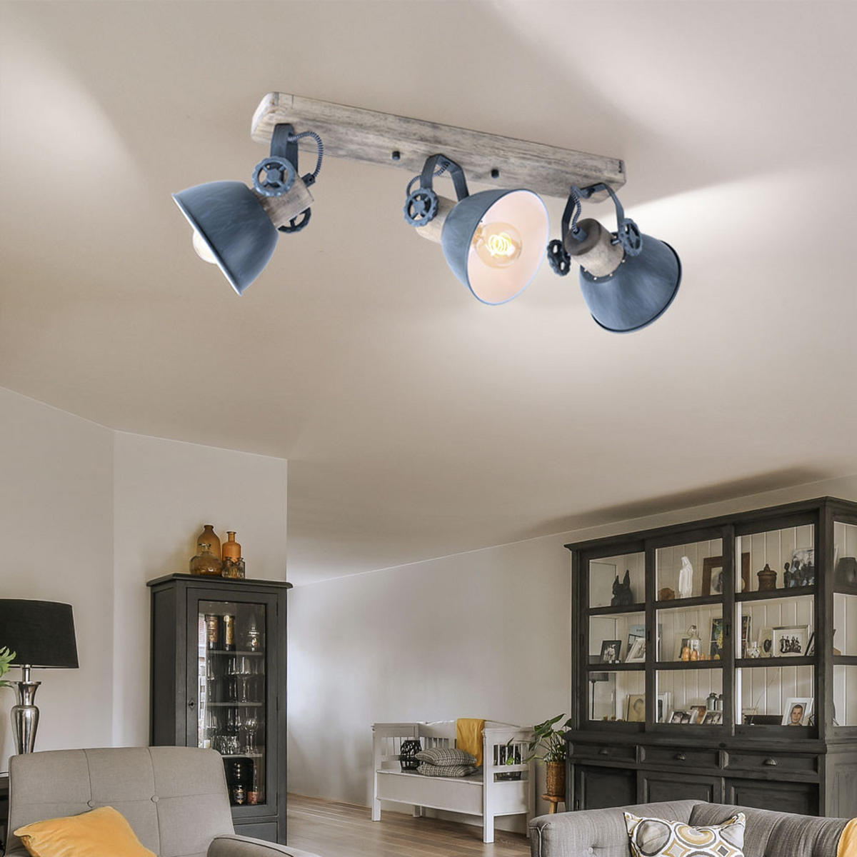 DECKENLEUCHTE Holz Grau Metall verstellbar - Grau, Holz (59/17/19cm)