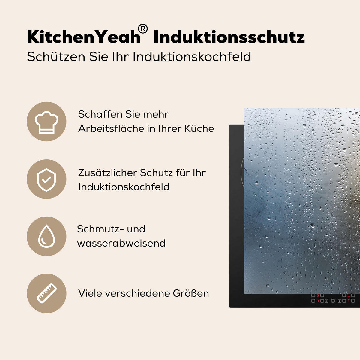 HERDABDECKPLATTE Herz - Kondenswasser - Wasser - 3D Ceranfeldabdeckung 78x52 cm - Grau, Kunststoff (78/52/0.2cm) - MuchoWow