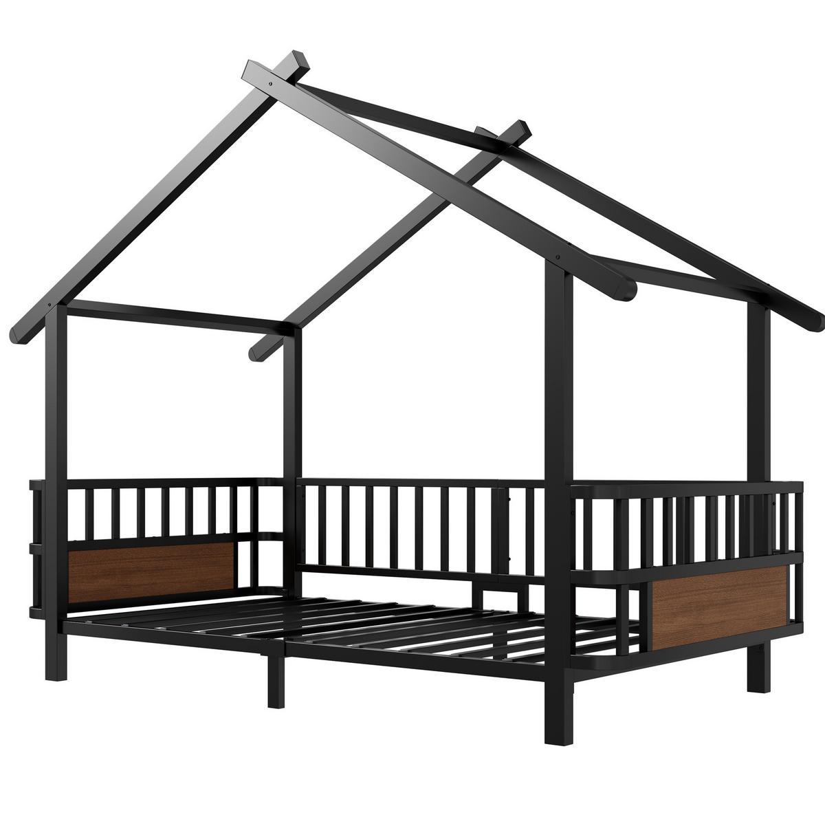 KINDERBETT Hausdesign 90/200 cm Schwarz aus Metall mit Sicherheitsgitter ohne Matratze - Schwarz, Metall (90/200cm) - MIVRAY