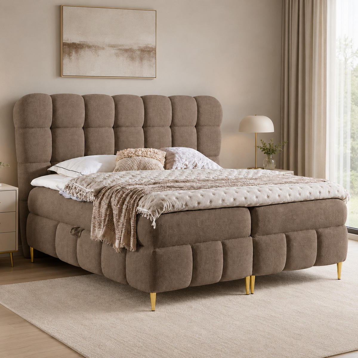 BOXSPRINGBETT mit Stauraum in 140x200 cm in Braun - Braun, Textil (140/200cm) - Home Collective