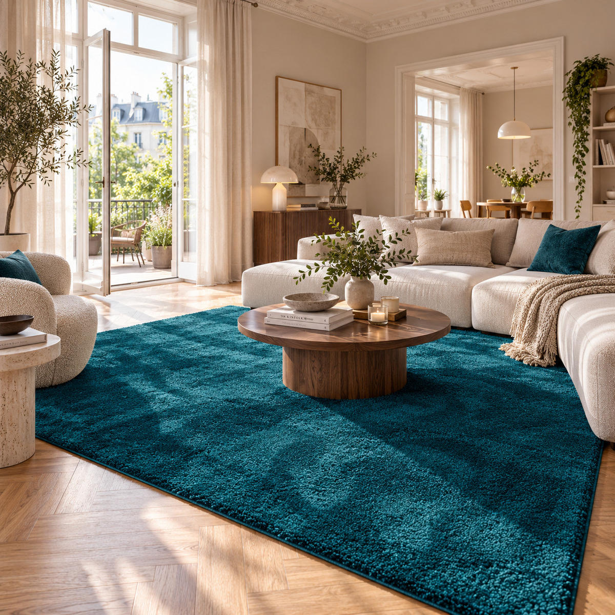 HOCHFLOR SHAGGY TEPPICH PALACE - Petrol, Textil (80/160cm) - Snapstyle