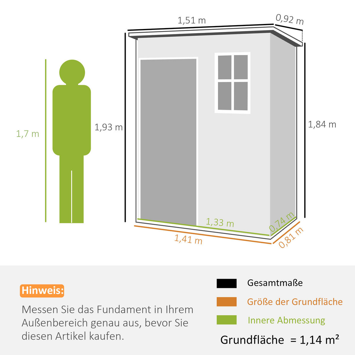 GERÄTEHAUS Kunststoff 1,14m² 151 x 92 x 193cm Geräteschuppen mit Pultdach - Grau, Kunststoff (92/193/151cm) - Outsunny