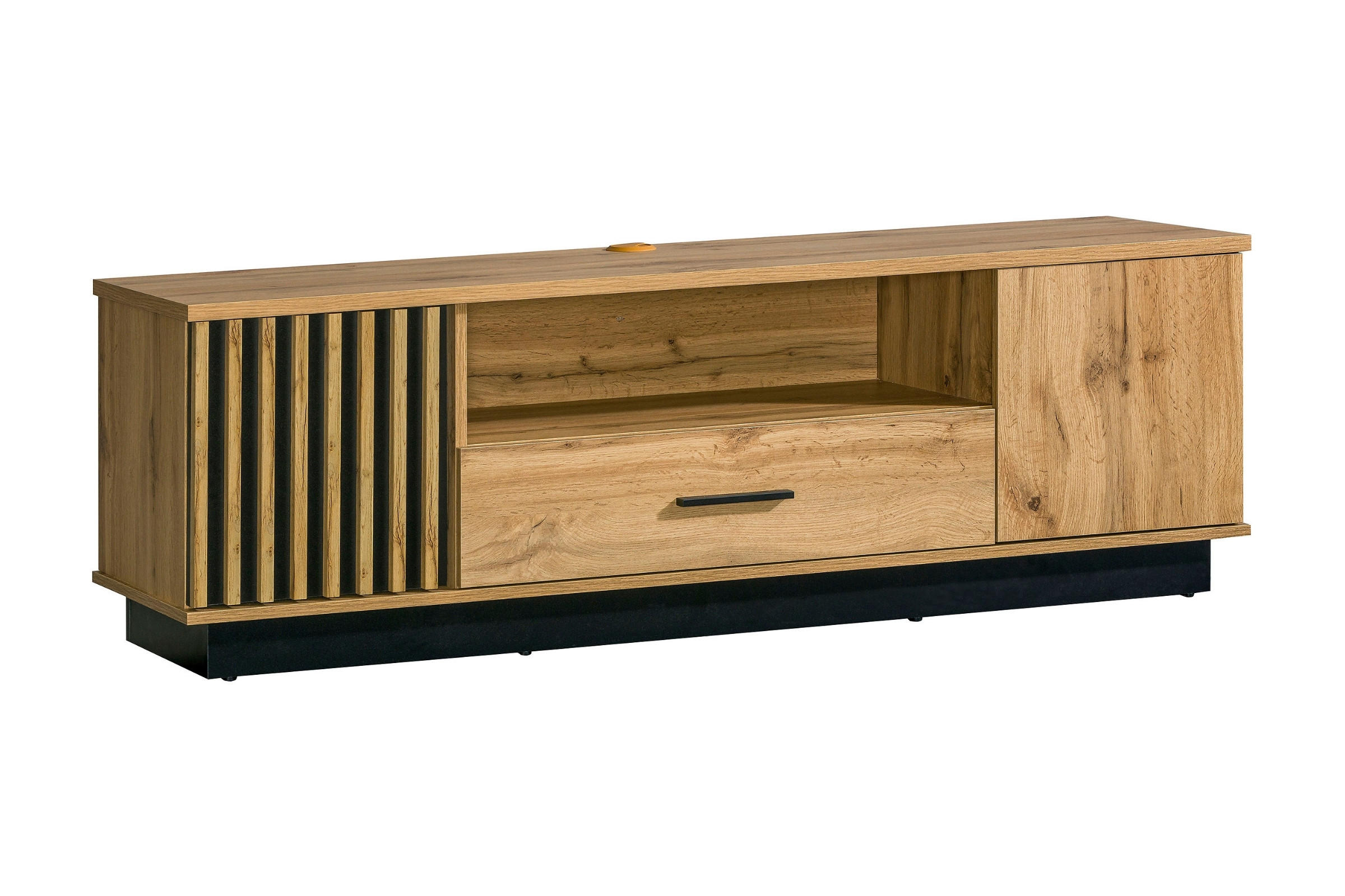 TV-LOWBOARD LAMI 7 155/51/42 cm in Wotan Eiche / Schwarz Matt mit Lamellen - Eiche Wotan/Schwarz, Holzwerkstoff (142/51/40cm) - Deine Möbel 24