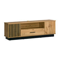 TV-LOWBOARD LAMI 7 155/51/42 cm in Wotan Eiche / Schwarz Matt mit Lamellen - Eiche Wotan/Schwarz, Holzwerkstoff (142/51/40cm) - Deine Möbel 24