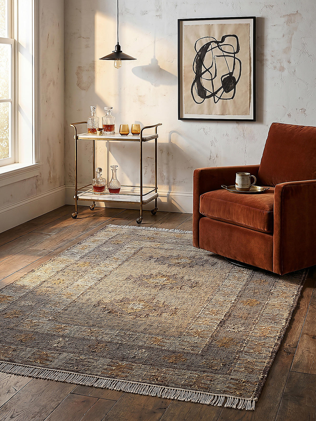 NATURTEPPICH handgewebt mit Fransen BERMEO, im Vintage-Stil, Natur, 200 x 290 cm - Beige, Textil (290/200cm) - KADIMA DESIGN