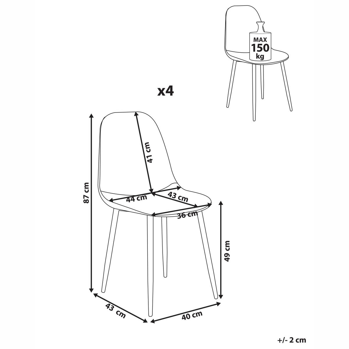 ESSZIMMERSTUHL 4er-Set Hellbeige Crandall - Beige/Schwarz, Textil (44/87/53cm) - Beliani