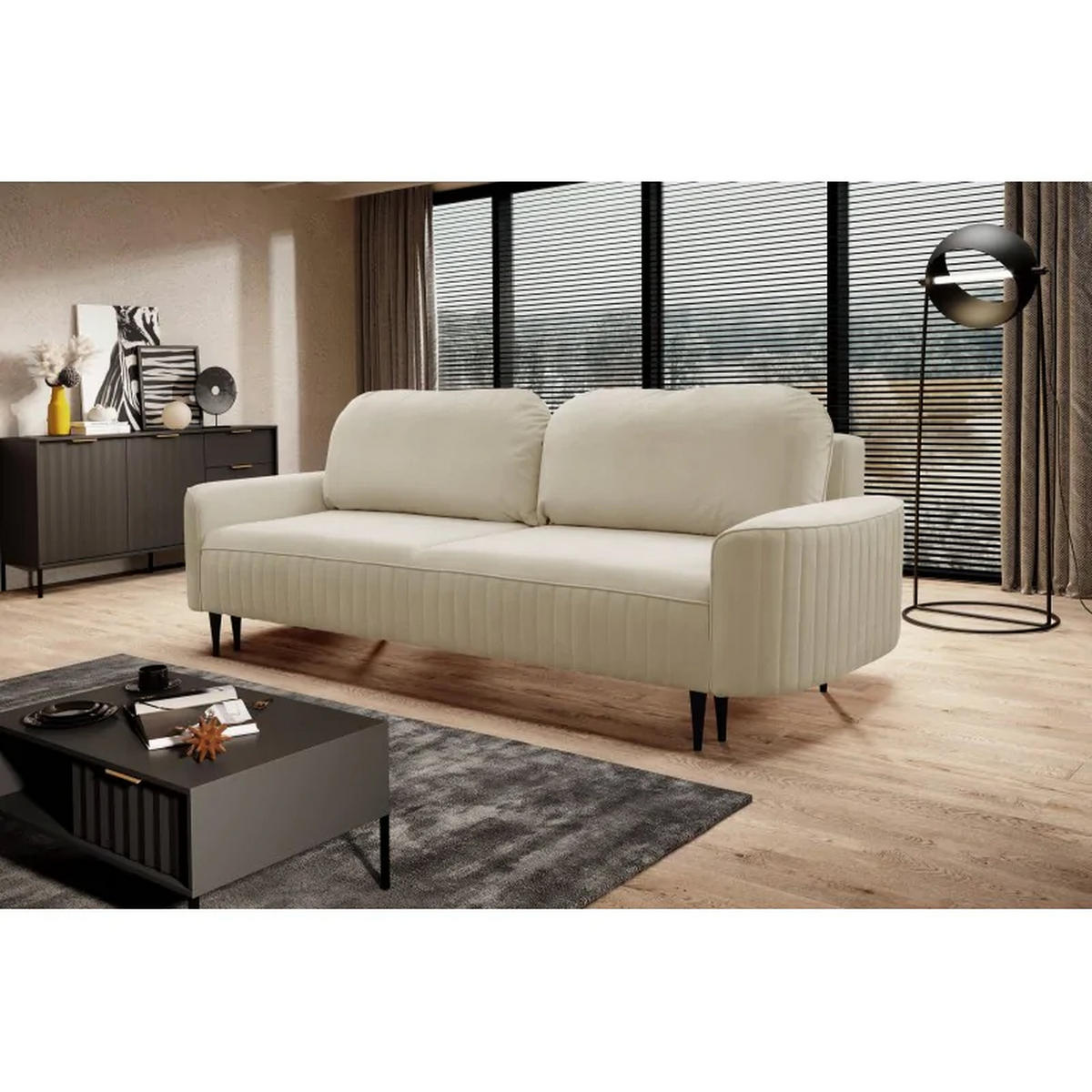 SCHLAFSOFA ANES, Sofa mit Schlaffunktion und Bettkasten, Farbe: Beige, Velourstoff - Beige, Textil (244/92/102cm) - Sepro Meble