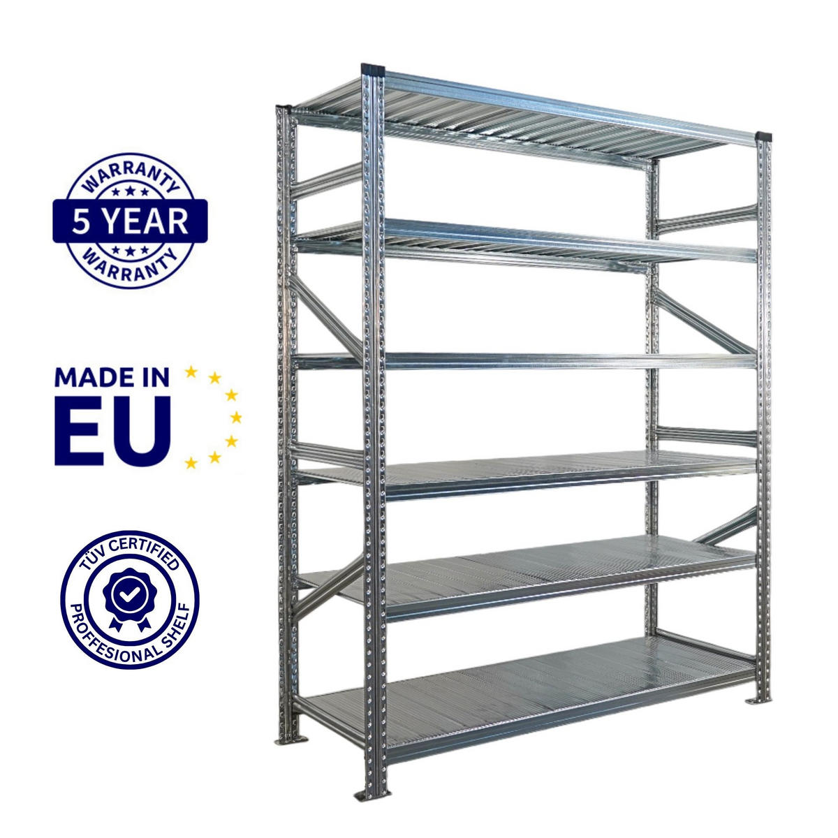 FACHBODENREGAL Proximo Stecksystem 210x300x60cm 6 Ebenen Beidseitig nutzbar Verzinkt - Silberfarben, Metall (300/210/60cm) - PROREGAL