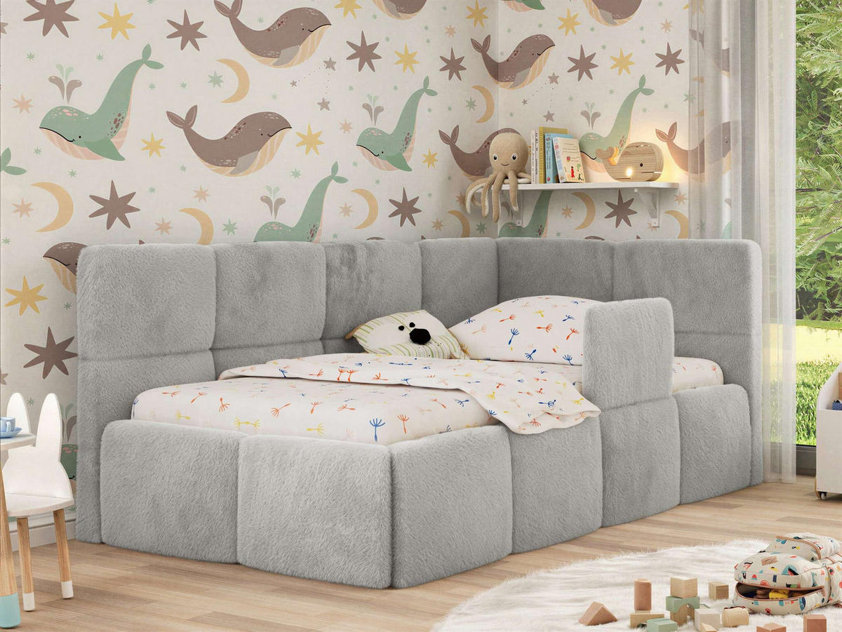 DĚTSKÁ POSTEL ARVO ALTA 90/200 - Světle šedá Plyš - Pravá - světle šedá, textil (90/200cm) - MKS