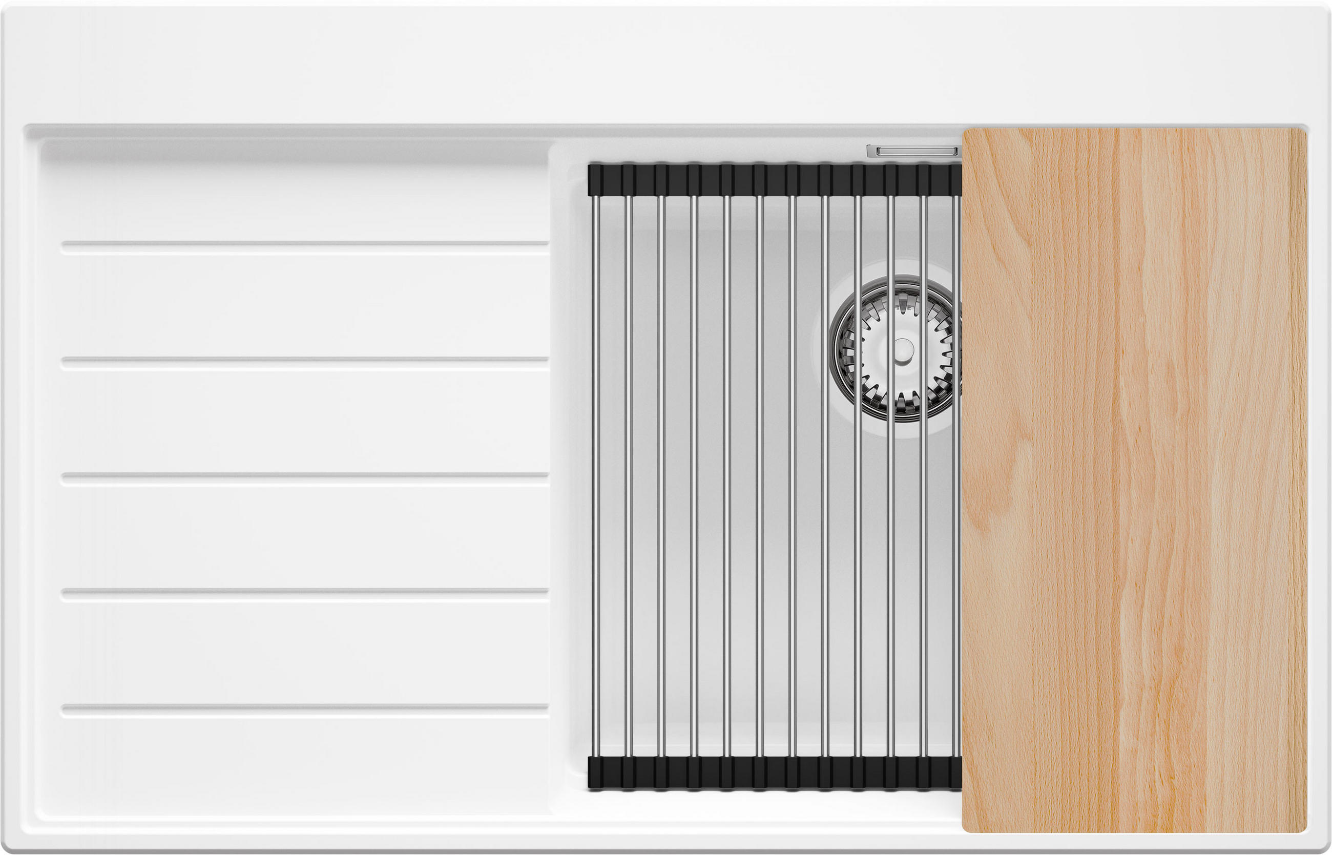 SPÜLBECKEN Sydney, 2-er set Weiß 78/50 cm 1 Becken + Ablauf-Set + Küchenzubehörset ab 50er Unterschrank - Chromfarben/Beige, Kunststoff (78/20/50cm) - Primagran