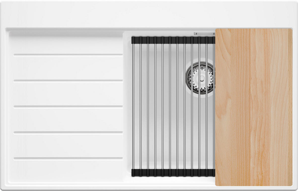 SPÜLBECKEN Sydney, 2-er set Weiß 78/50 cm 1 Becken + Ablauf-Set + Küchenzubehörset ab 50er Unterschrank - Chromfarben/Beige, Kunststoff (78/20/50cm) - Primagran