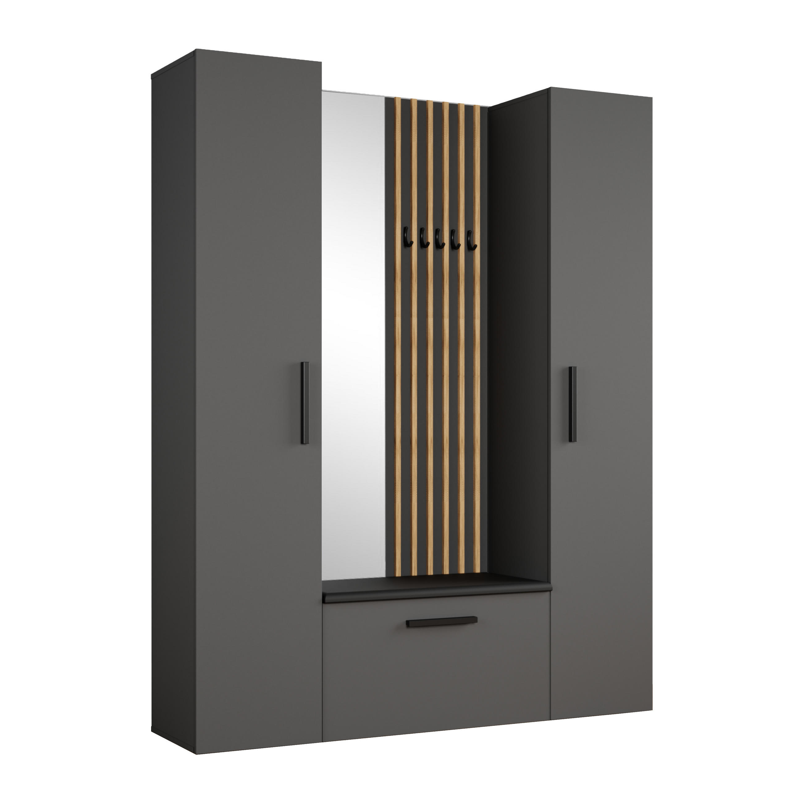 GARDEROBENSCHRANK MODULO 160,6/204/40 cm Modern Garderobe-Set Grau - Schwarz/Grau, Holzwerkstoff (160.6/204/40cm) - MASSENO