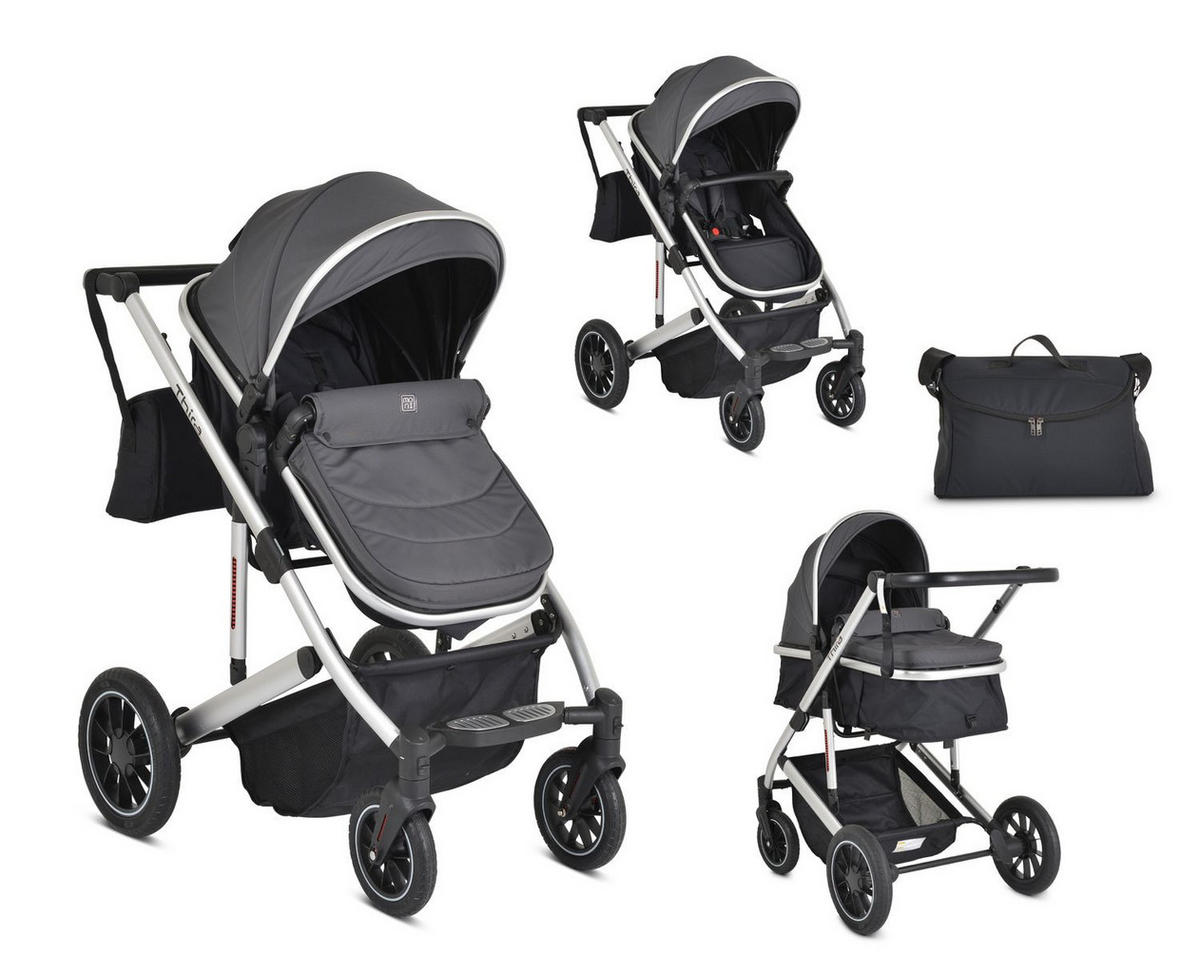 KINDERWAGEN 2 in 1 Thira grau Babywanne, umbaubar, Sportsitz, Fußabdeckung - Grau, Metall (96/61/107cm) - Moni