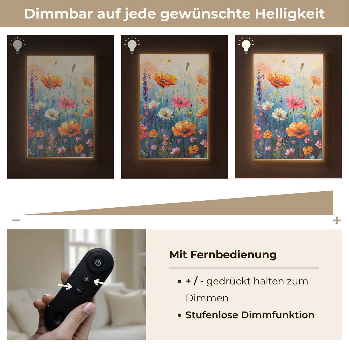 NÁSTĚNNÁ LAMPA S AKUMULÁTOREM Květiny - Příroda - Akvarel - Umění 60x90 cm - různobarevná, kompozitní dřevo (60/90/8cm) - OnlyWow