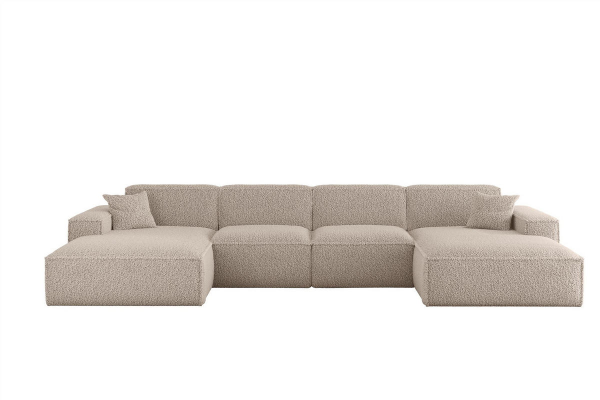 WOHNLANDSCHAFT Celes Premium In Sven - Hellbraun, Holzwerkstoff/Textil (378/73/165cm) - Fun Möbel