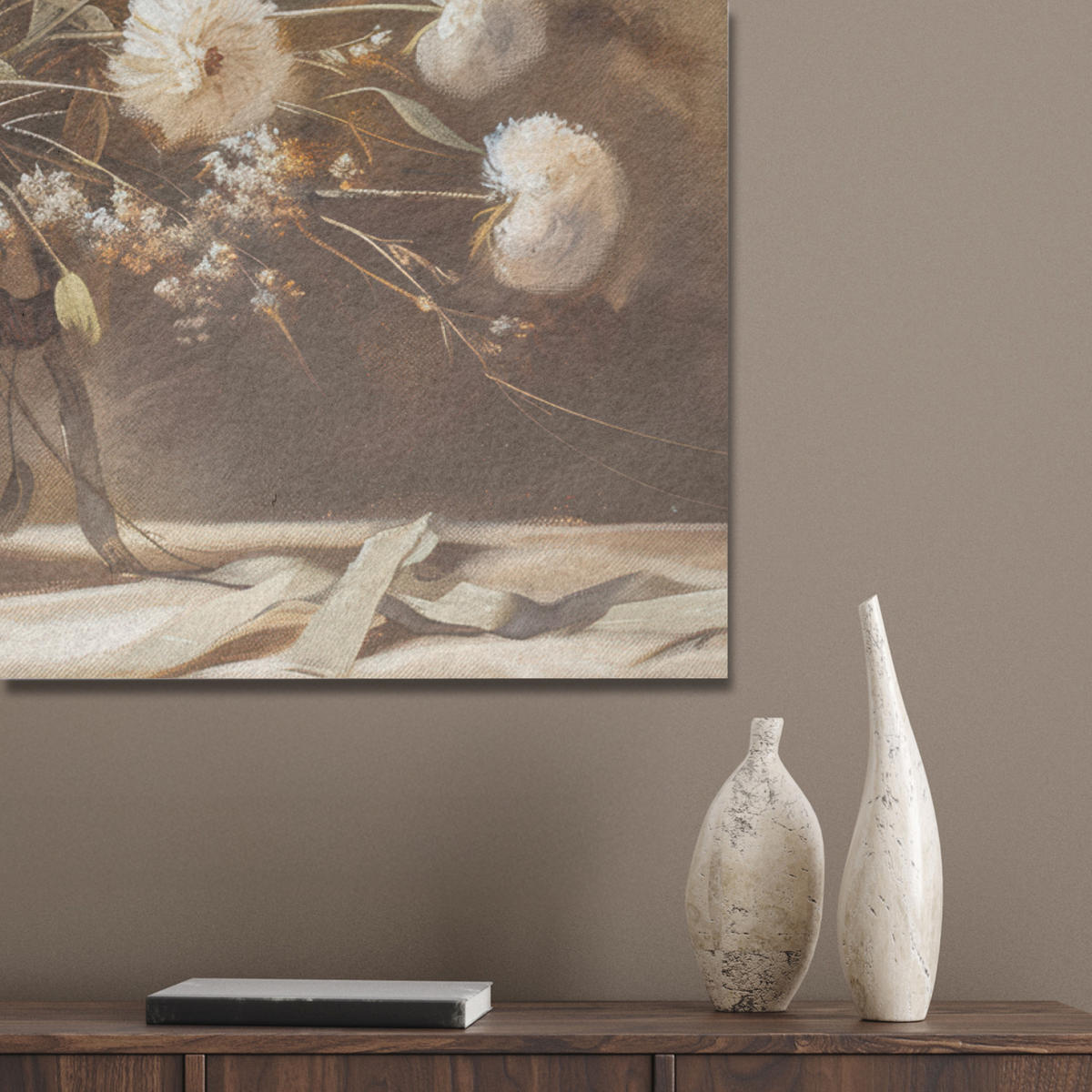 AKUSTIKPANEEL Blumen - Vase - Stilleben - Beige 100x70 cm - Creme, Textil (100/0.9/70cm) - MuchoWow