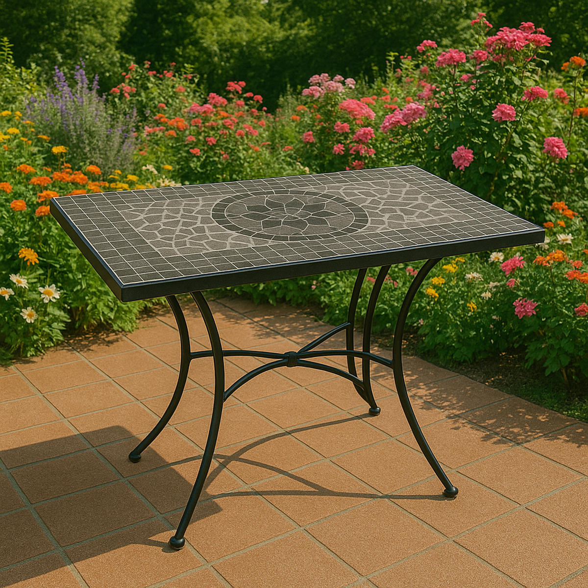WANDTISCH Derby - rechteckiger Mosaiktisch in grau/weiss, Gestell aus schwarz pulverbeschichtetem Eisen. - Schwarz, Metall (45/90/75cm) - TPFGarden